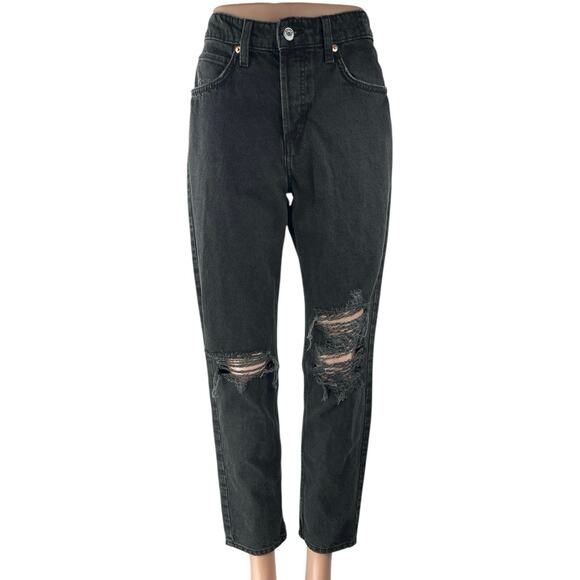 H&M Women's Black Distressed High Rise Boyfriend Tapered Denim Jeans Size 6 - Picture 1 of 5